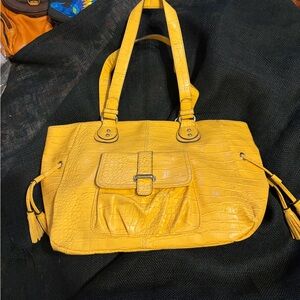 Croft & Barrow Yellow Crocodile-Embossed Shoulder Bag